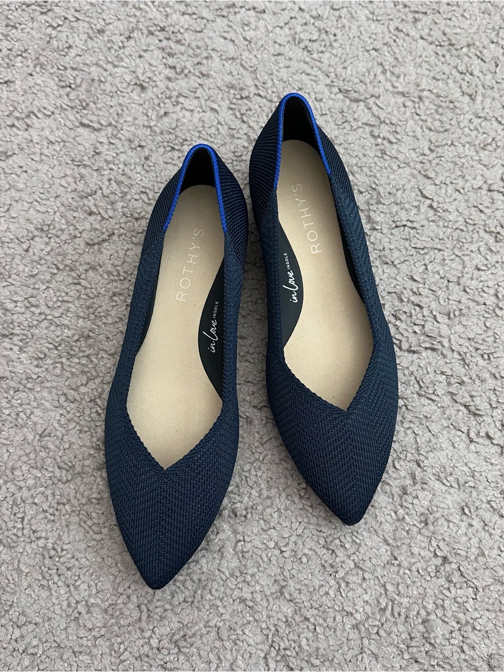 Rothy's The High Point Comfort Heel Navy Herringbone Womens 5